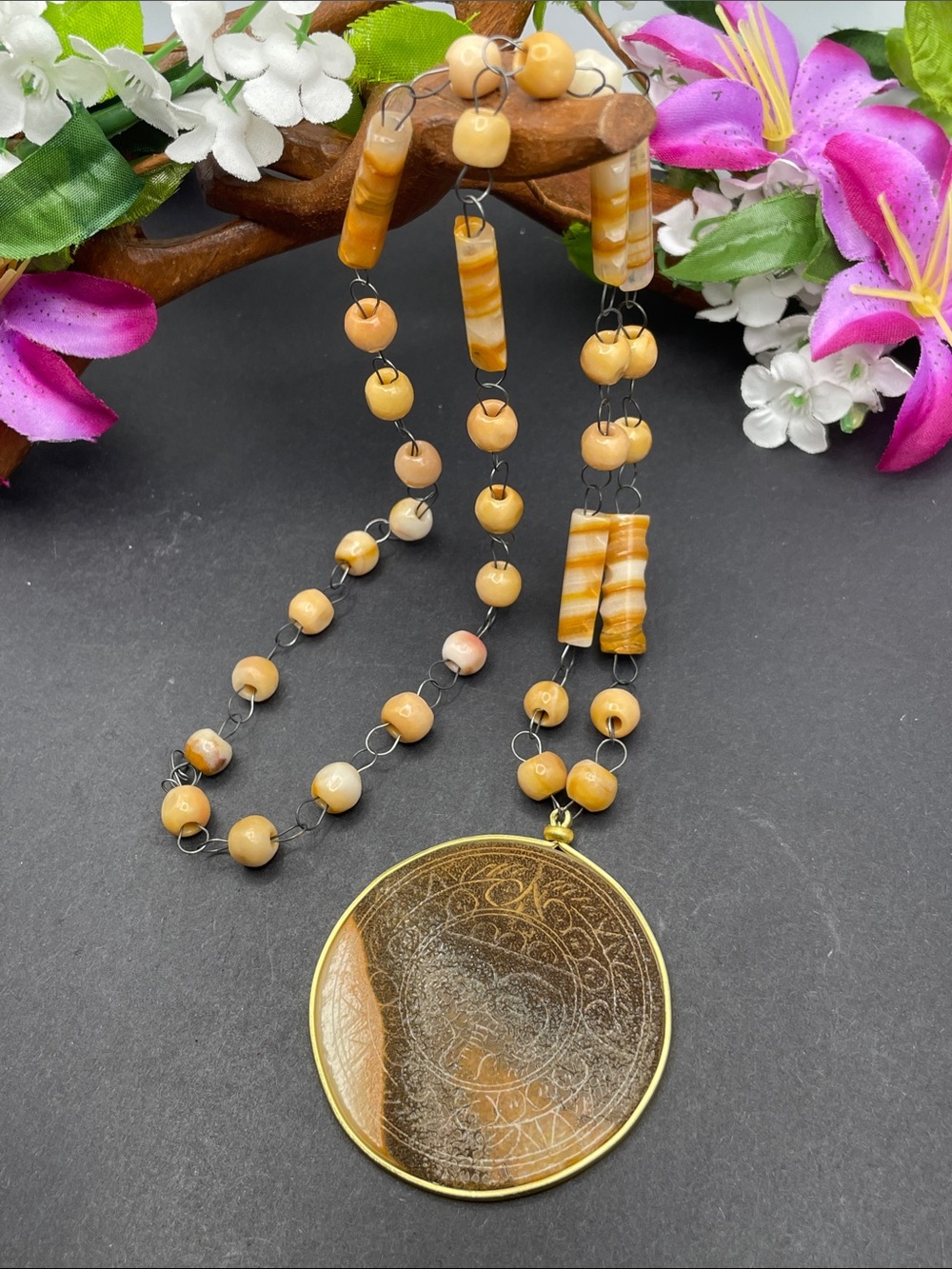 Mexican Onyx necklace pendant vintage A33